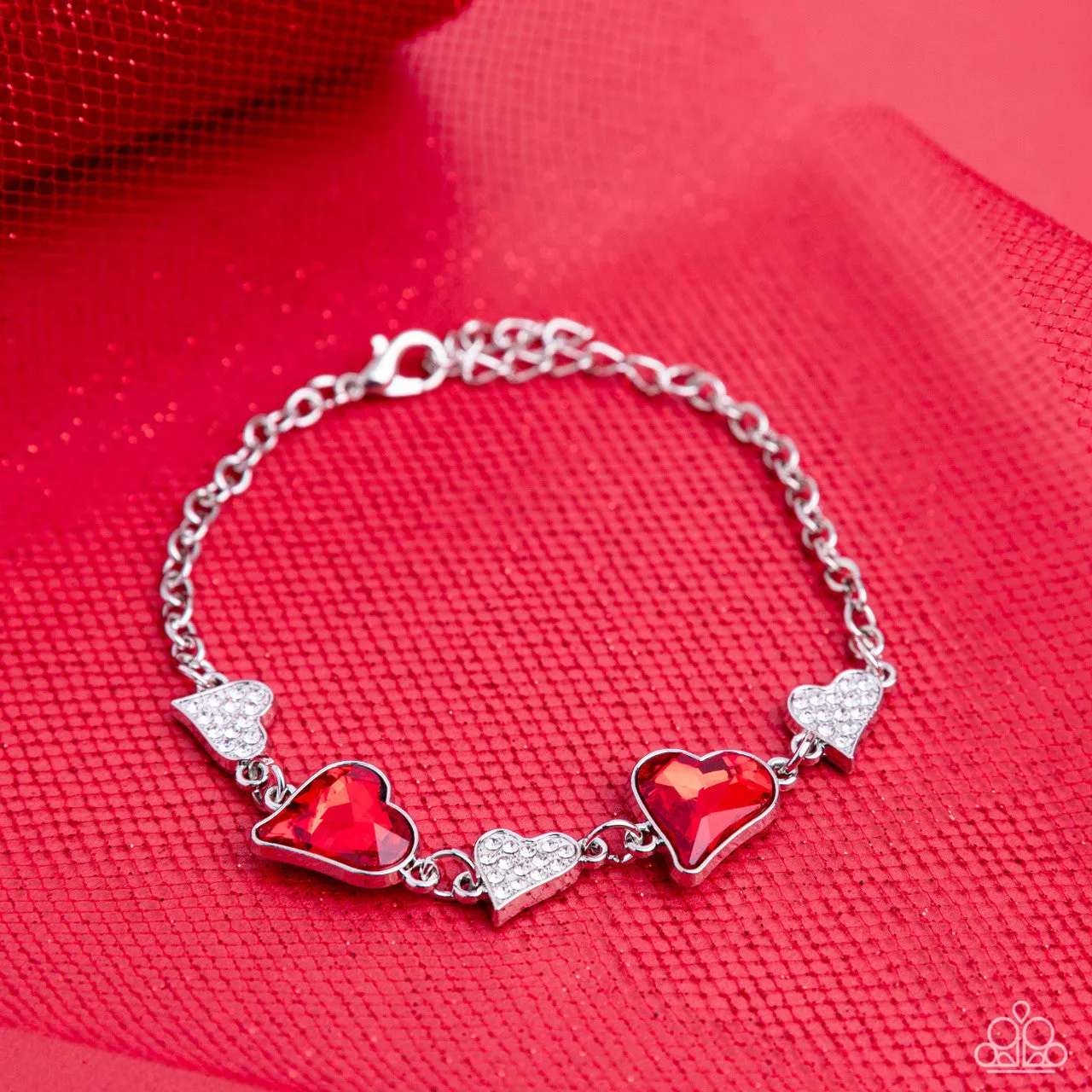 Cluelessly Crushing - Red - Asymmetric Heart Gem Paparazzi Lobster Claw Bracelet