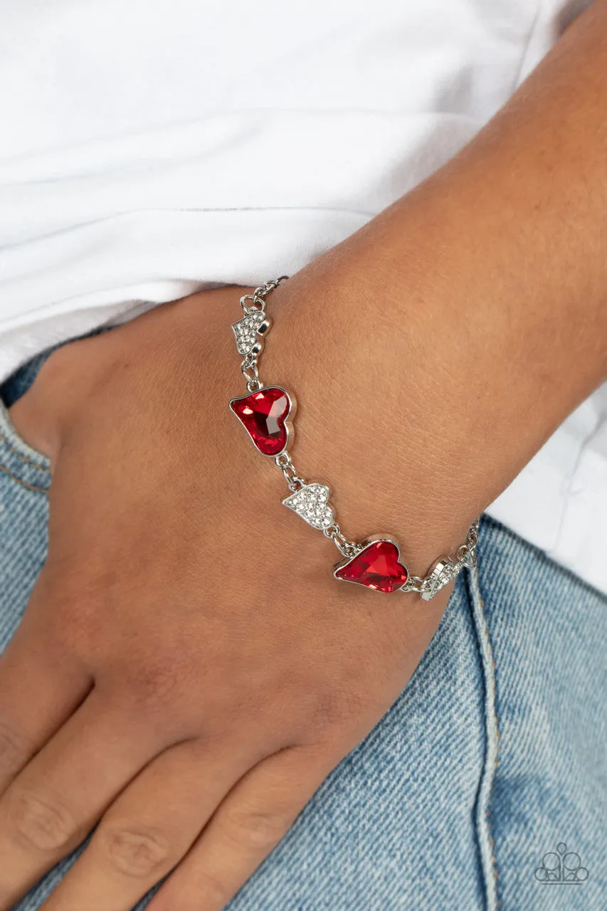 Cluelessly Crushing - Red - Asymmetric Heart Gem Paparazzi Lobster Claw Bracelet