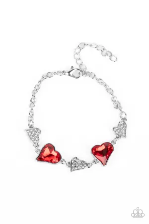 Cluelessly Crushing - Red - Asymmetric Heart Gem Paparazzi Lobster Claw Bracelet