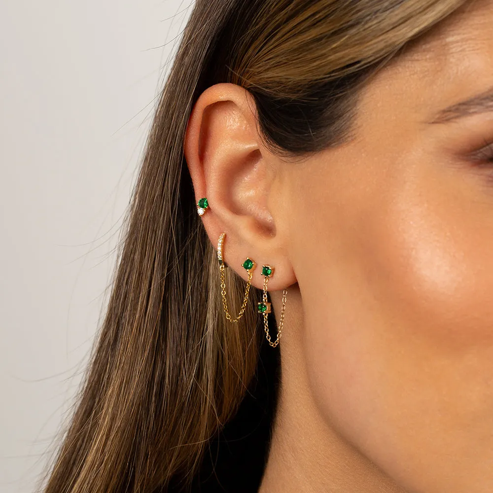 Colored Solitaire Stud X Huggie Chain Earring