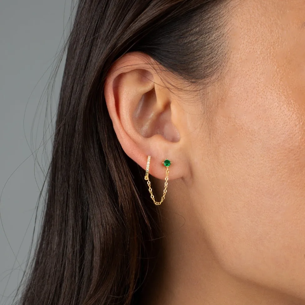 Colored Solitaire Stud X Huggie Chain Earring