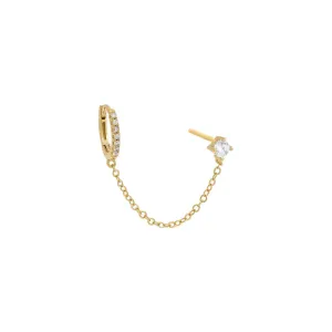 Colored Solitaire Stud X Huggie Chain Earring