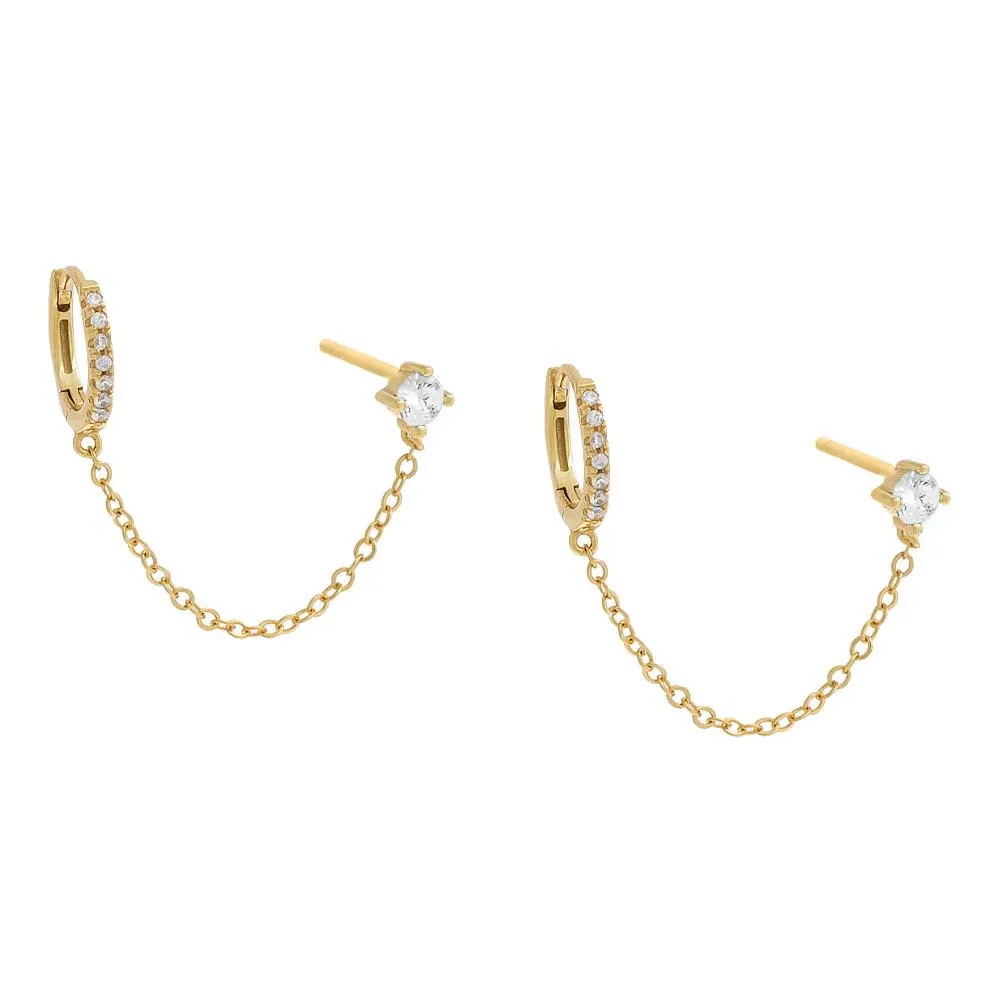 Colored Solitaire Stud X Huggie Chain Earring