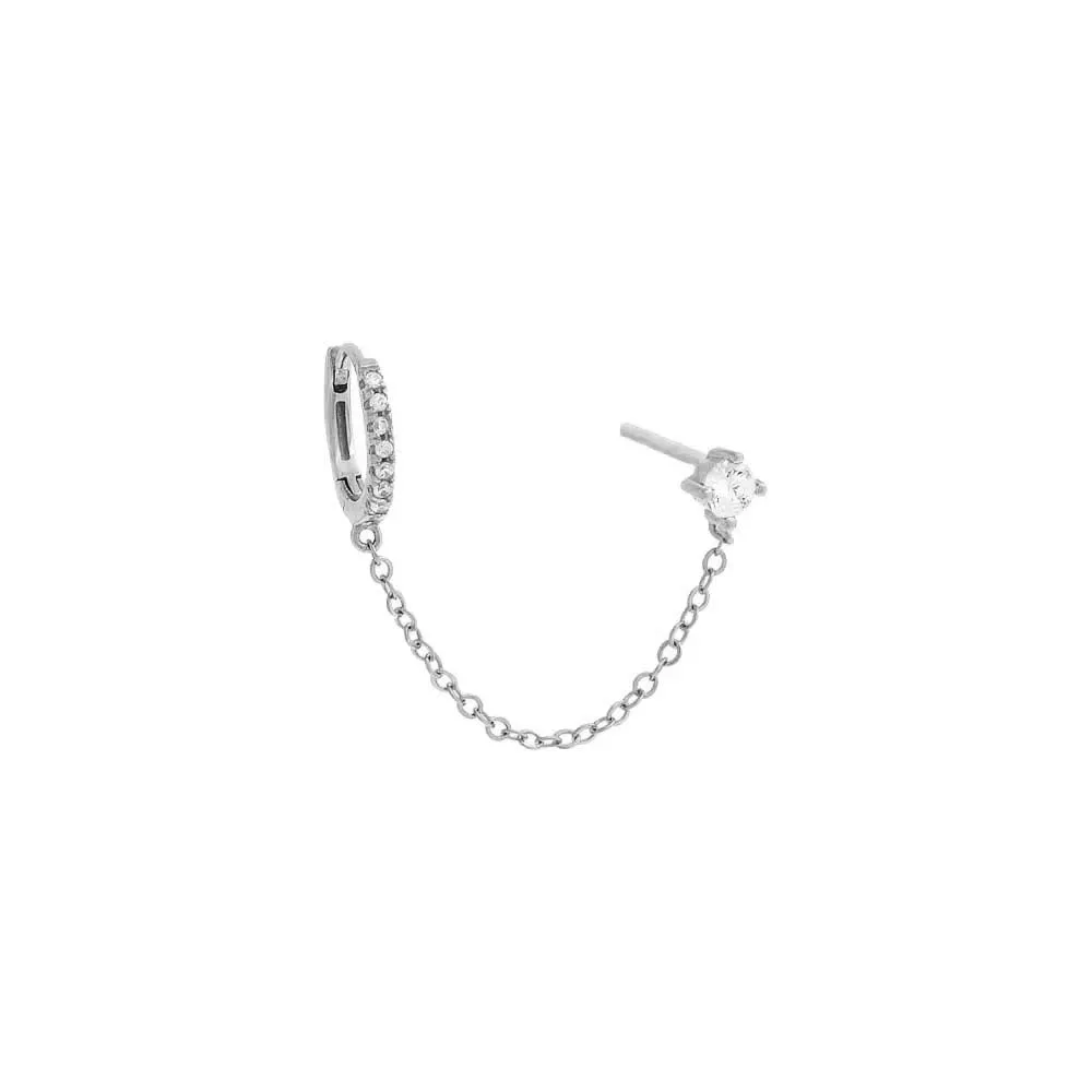 Colored Solitaire Stud X Huggie Chain Earring