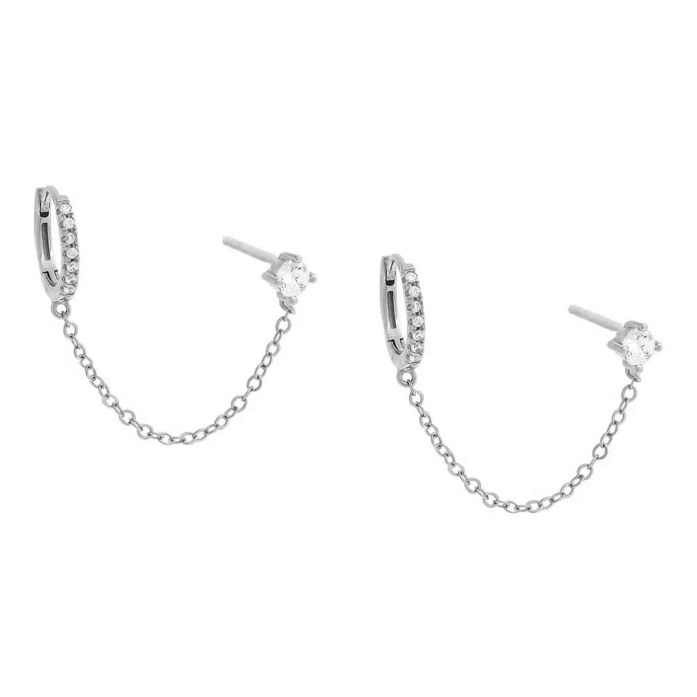 Colored Solitaire Stud X Huggie Chain Earring