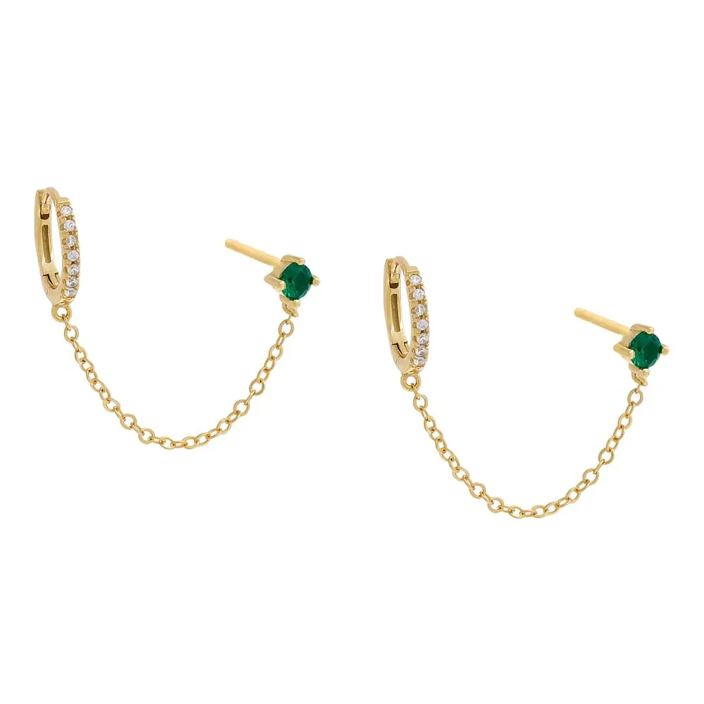 Colored Solitaire Stud X Huggie Chain Earring