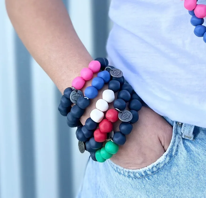 COLOUR BLOCK ROCK BRACELET NAVY/ PINK