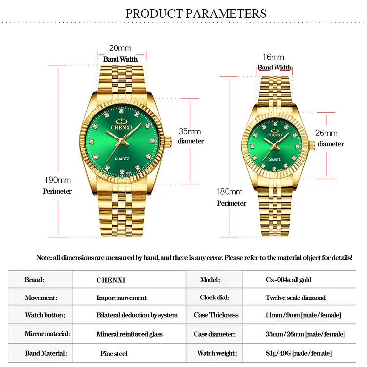 Couple Quartz Analog Gold Wrist Watches Luxury  Fashion Casual