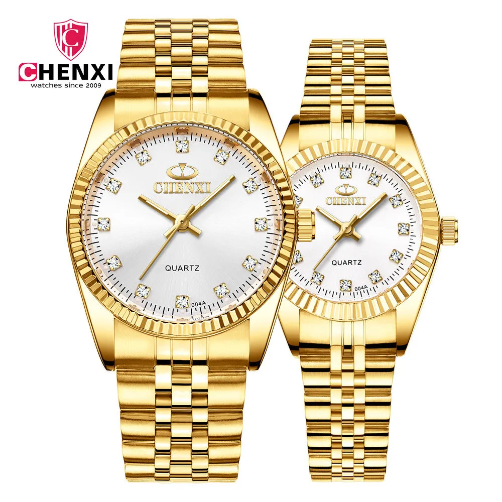 Couple Quartz Analog Gold Wrist Watches Luxury  Fashion Casual