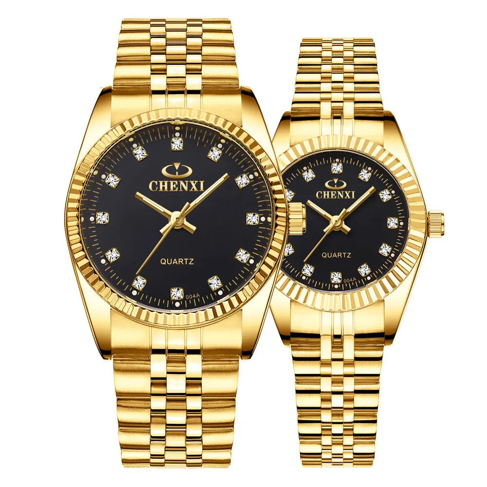Couple Quartz Analog Gold Wrist Watches Luxury  Fashion Casual
