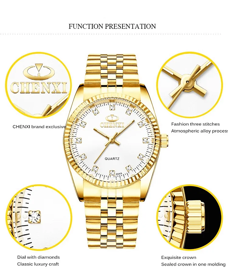 Couple Quartz Analog Gold Wrist Watches Luxury  Fashion Casual