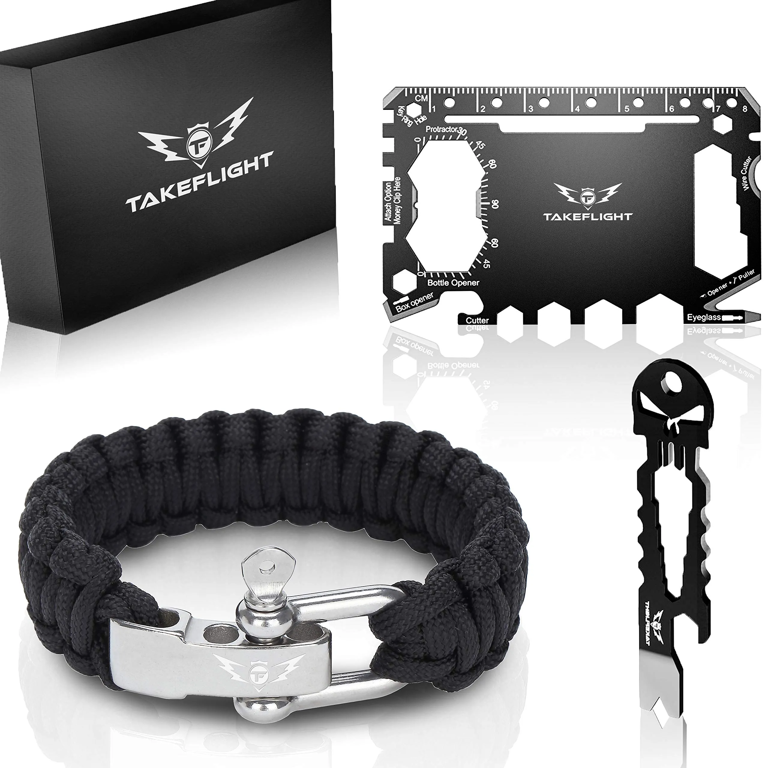 Credit Card Tool Gift Set – Wallet Tool Card and Bottle Opener Keychain   FREE Paracord Bracelet