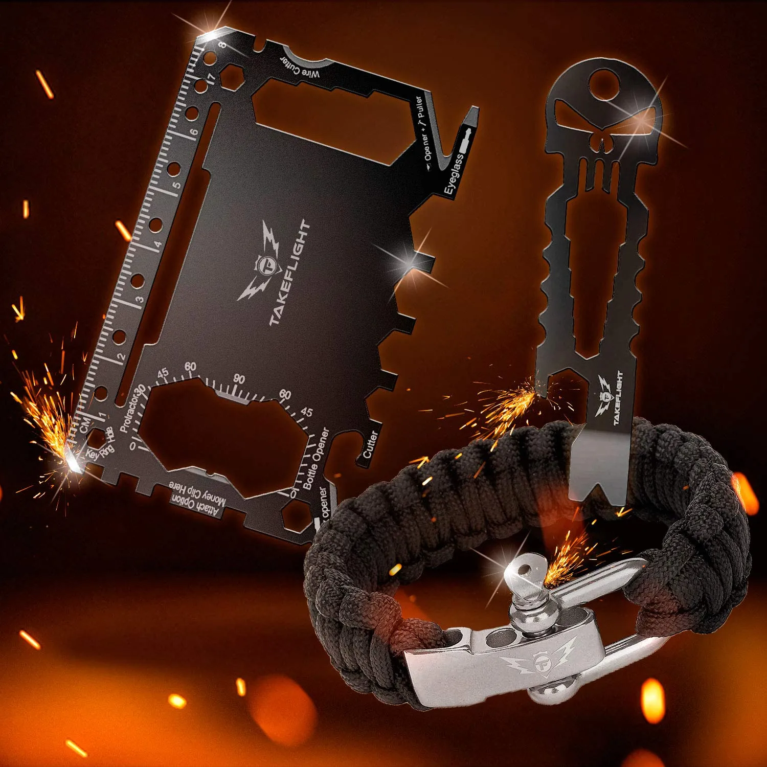 Credit Card Tool Gift Set – Wallet Tool Card and Bottle Opener Keychain   FREE Paracord Bracelet
