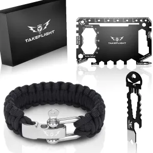 Credit Card Tool Gift Set – Wallet Tool Card and Bottle Opener Keychain   FREE Paracord Bracelet
