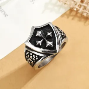 Cross-border European And American Retro Titanium Steel Ring Crusader Flower Shield Finger Ring Punk Stainless Steel Ring Jewelry Jewelry Batch
