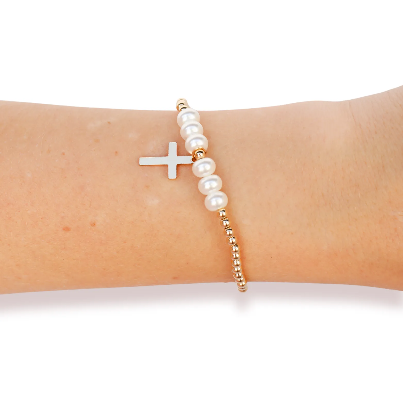 Cross   Pearl Gold Charm Bracelet