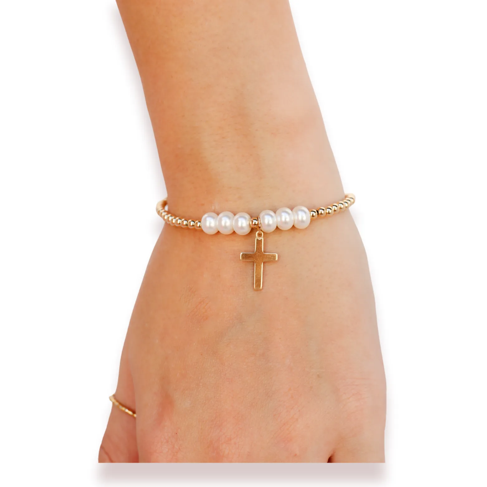 Cross   Pearl Gold Charm Bracelet