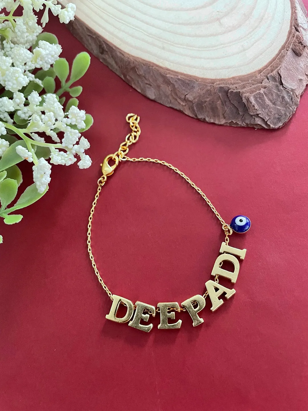 Custom Gold-Plated Personalized Name Bracelets With Evil Eye