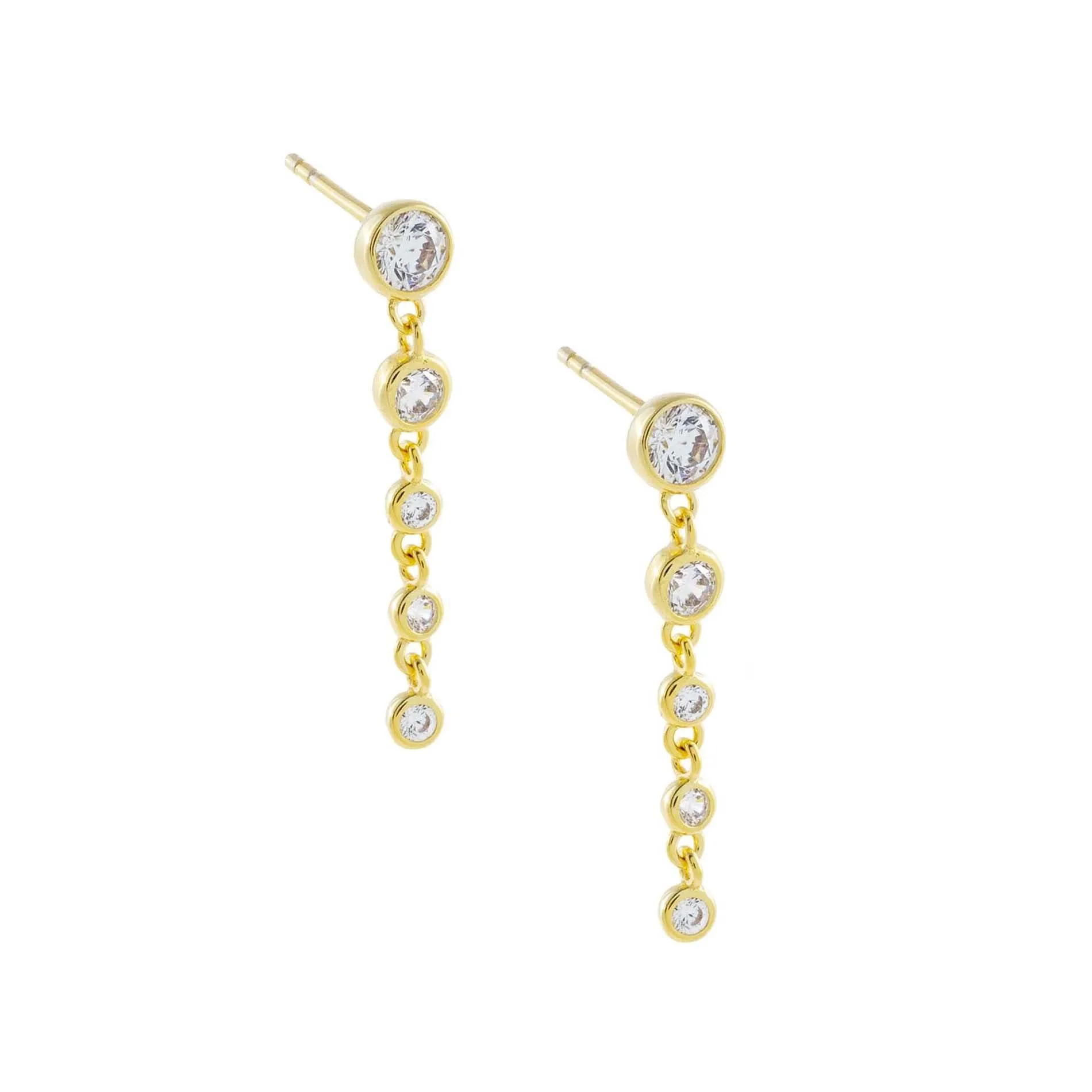 CZ Bezel Long Drop Stud Earring