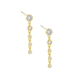 CZ Bezel Long Drop Stud Earring