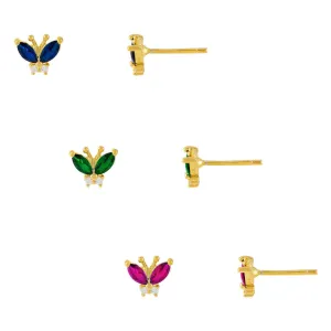 CZ Colored Butterfly Stud Earring Combo Set