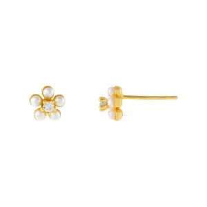 CZ Mini Flower Pearl Stud Earring