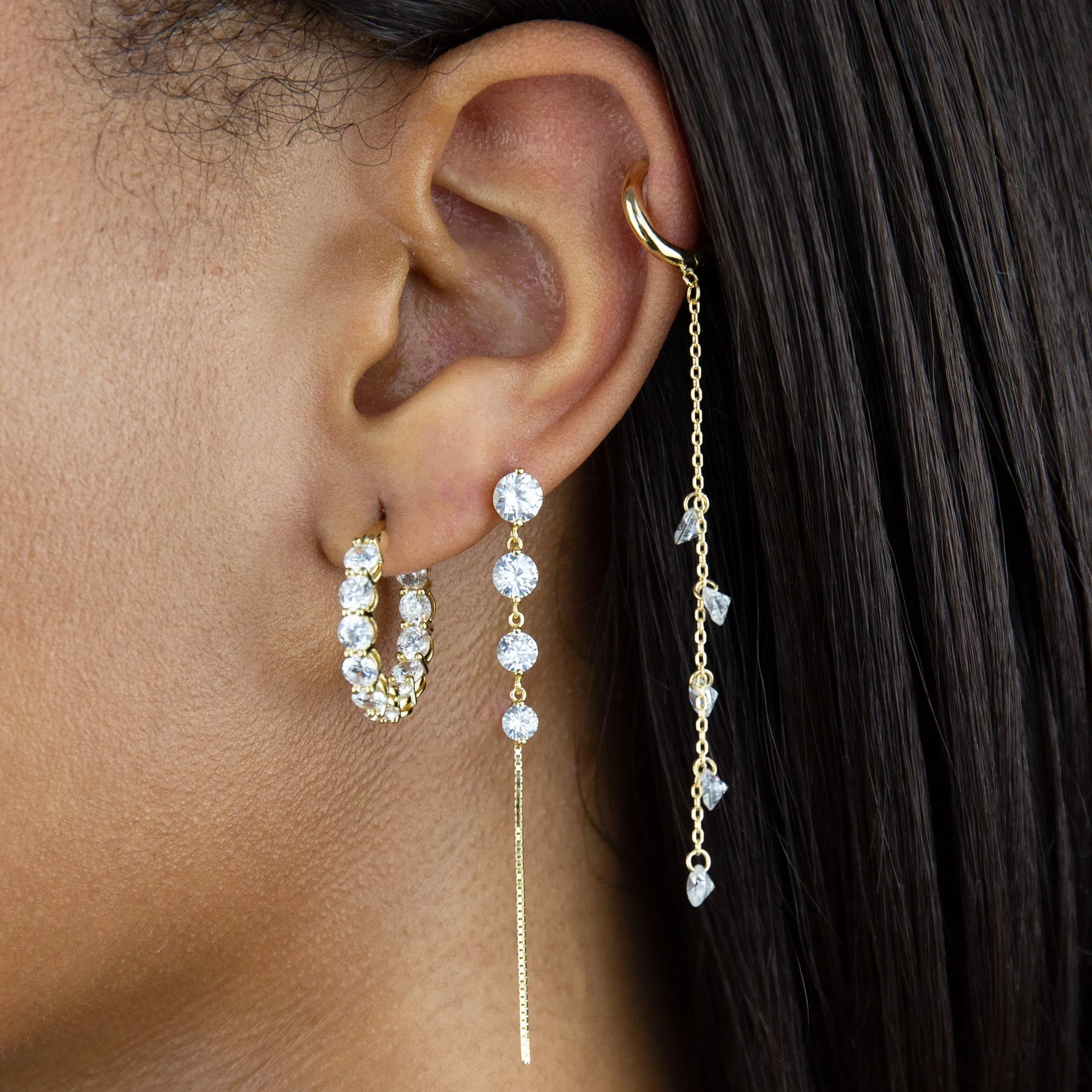CZ Round Drop Stud Earring