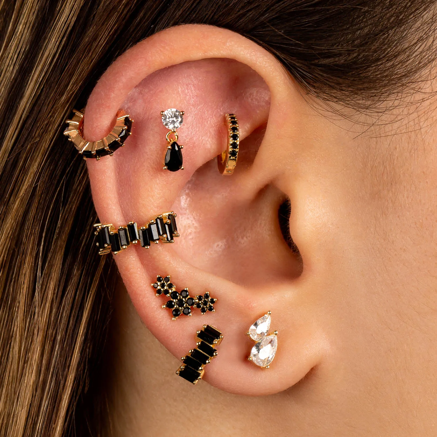 CZ Solitaire x Teardrop Stud Earring