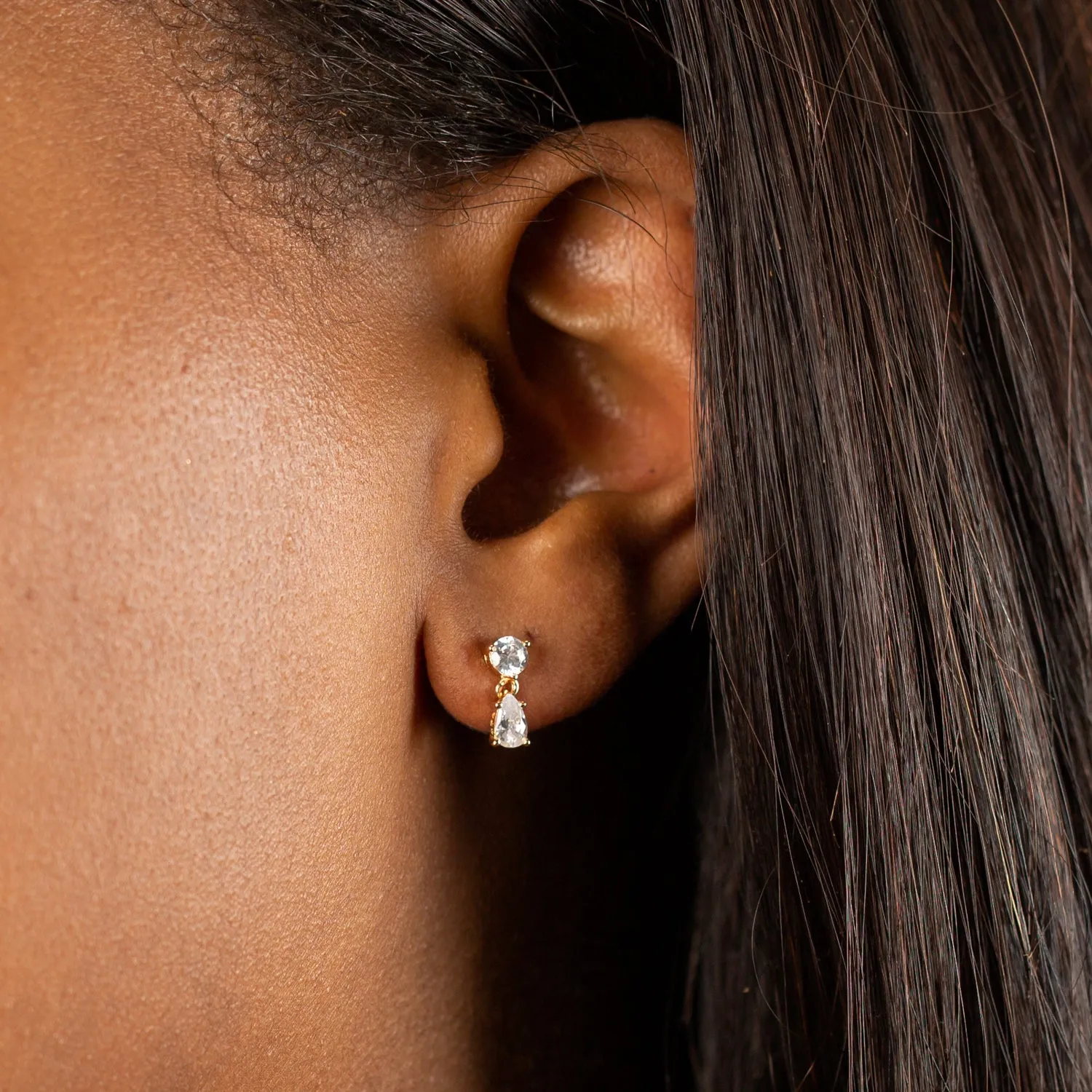CZ Solitaire x Teardrop Stud Earring