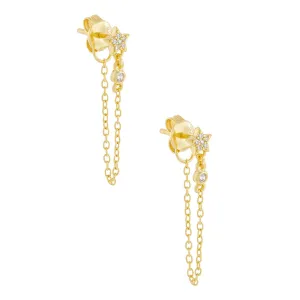 CZ Star Chain Drop Stud Earring