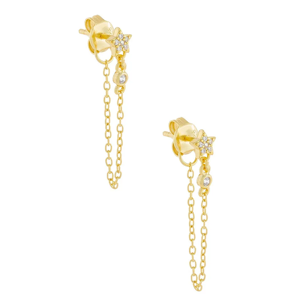 CZ Star Chain Drop Stud Earring