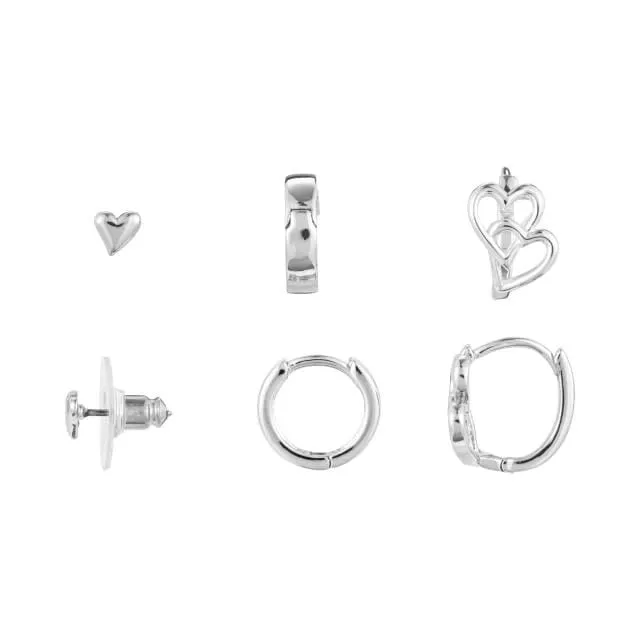 Dainty Double Heart  Earring - Silver