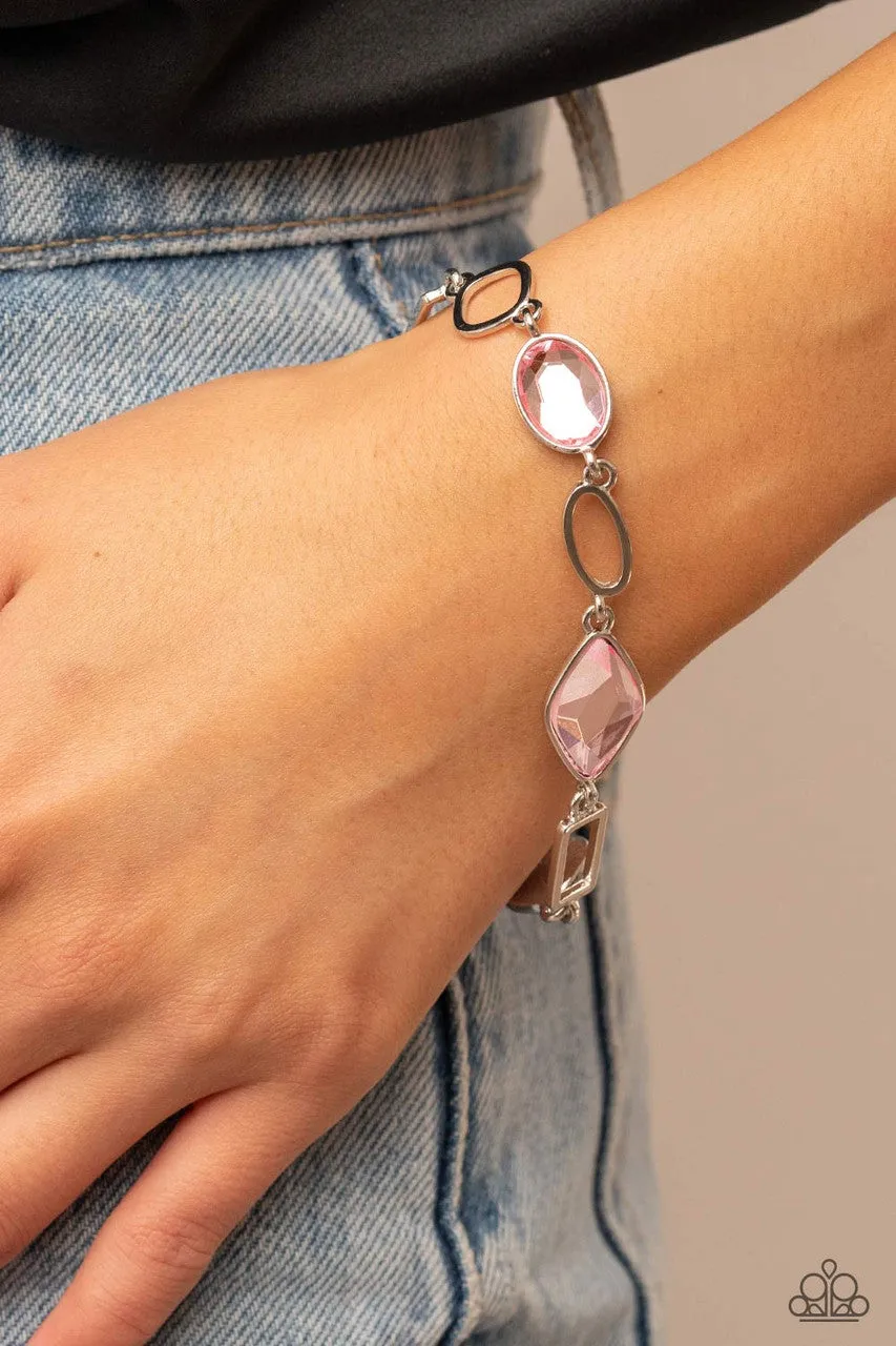 Dazzle for Days - Pink - Varying Shaped Links and Gems Paparazzi Lobster Claw Bracelet
