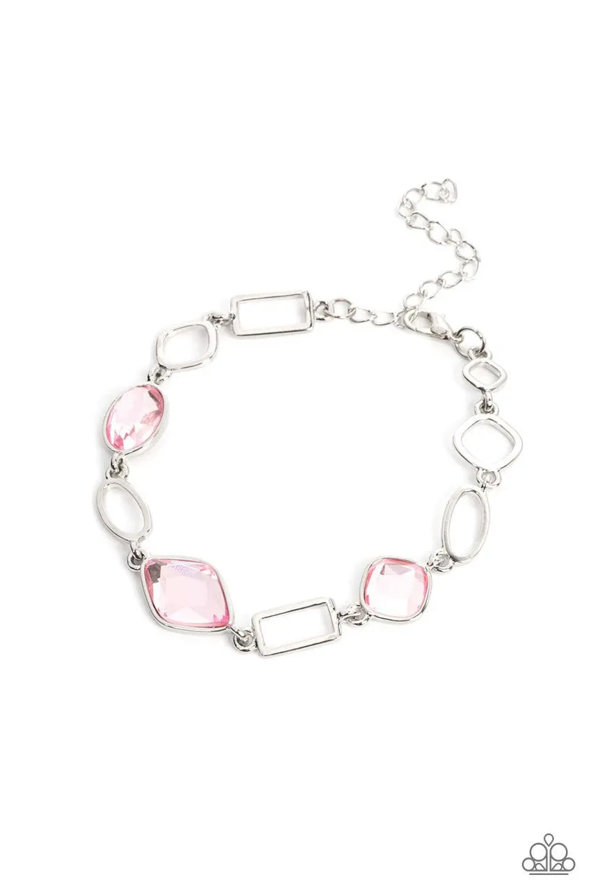 Dazzle for Days - Pink - Varying Shaped Links and Gems Paparazzi Lobster Claw Bracelet
