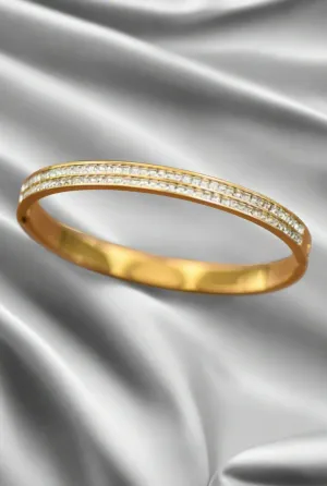 Dazzle Me Gold Hinged Bangle | Water Resistant