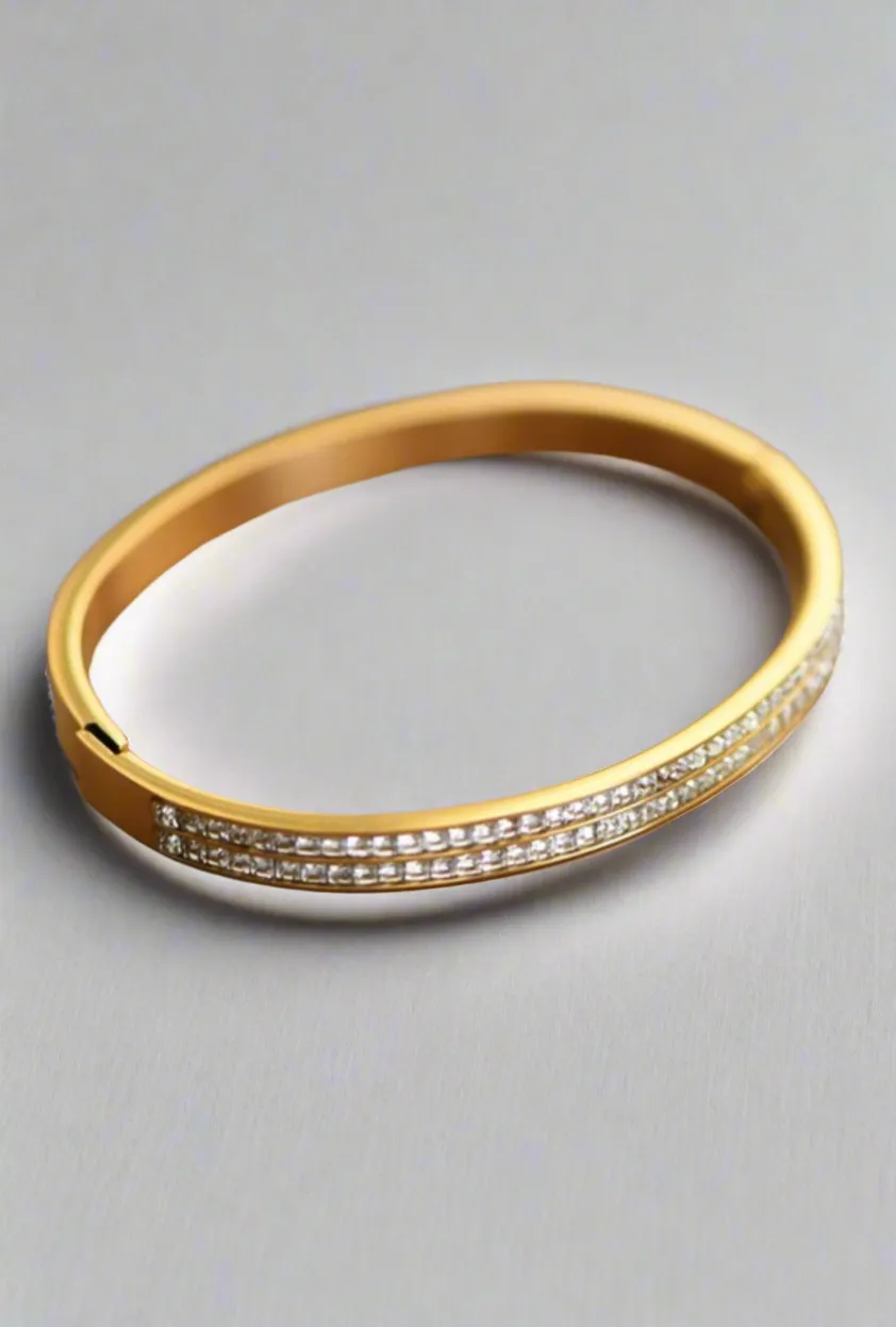 Dazzle Me Gold Hinged Bangle | Water Resistant