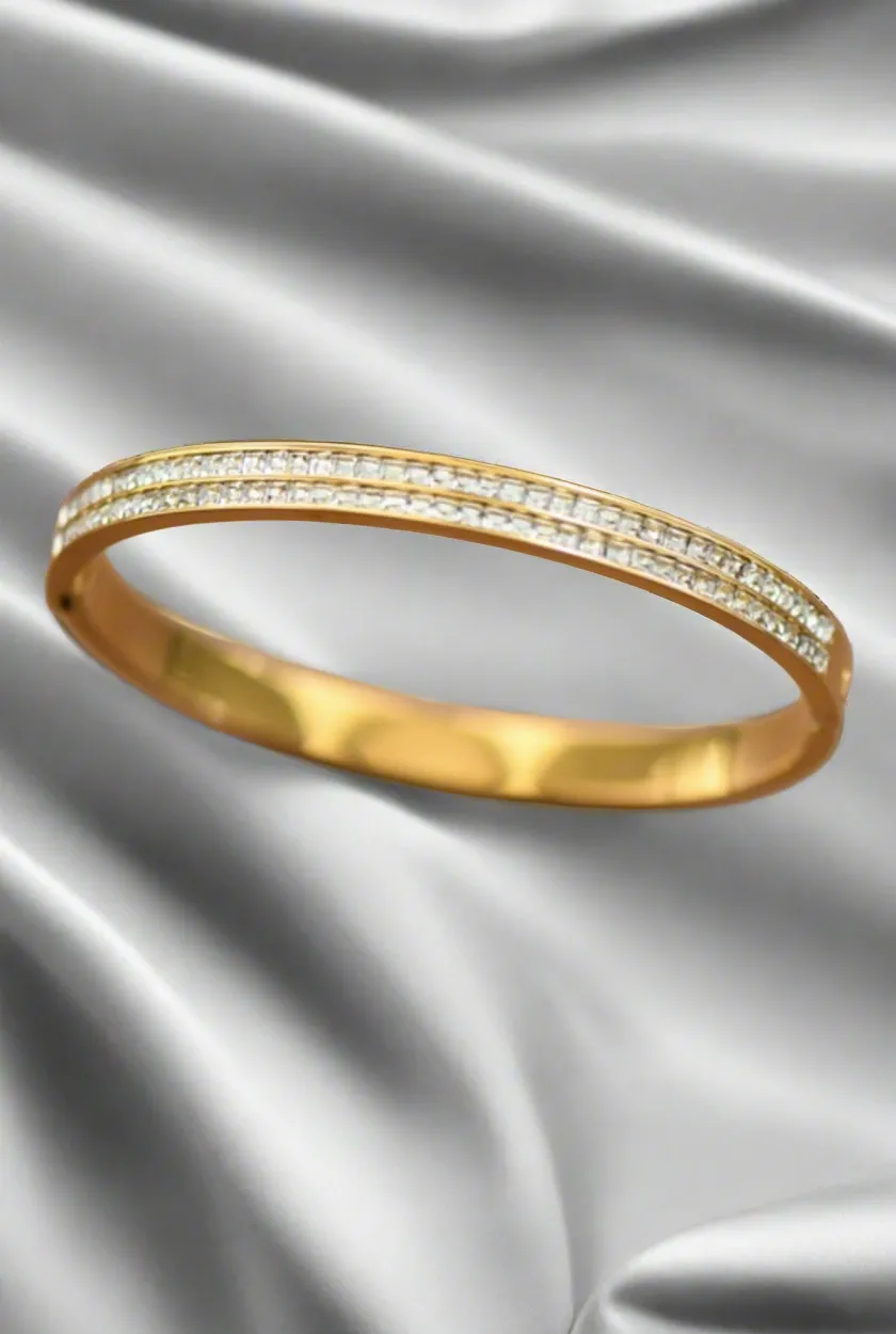 Dazzle Me Gold Hinged Bangle | Water Resistant
