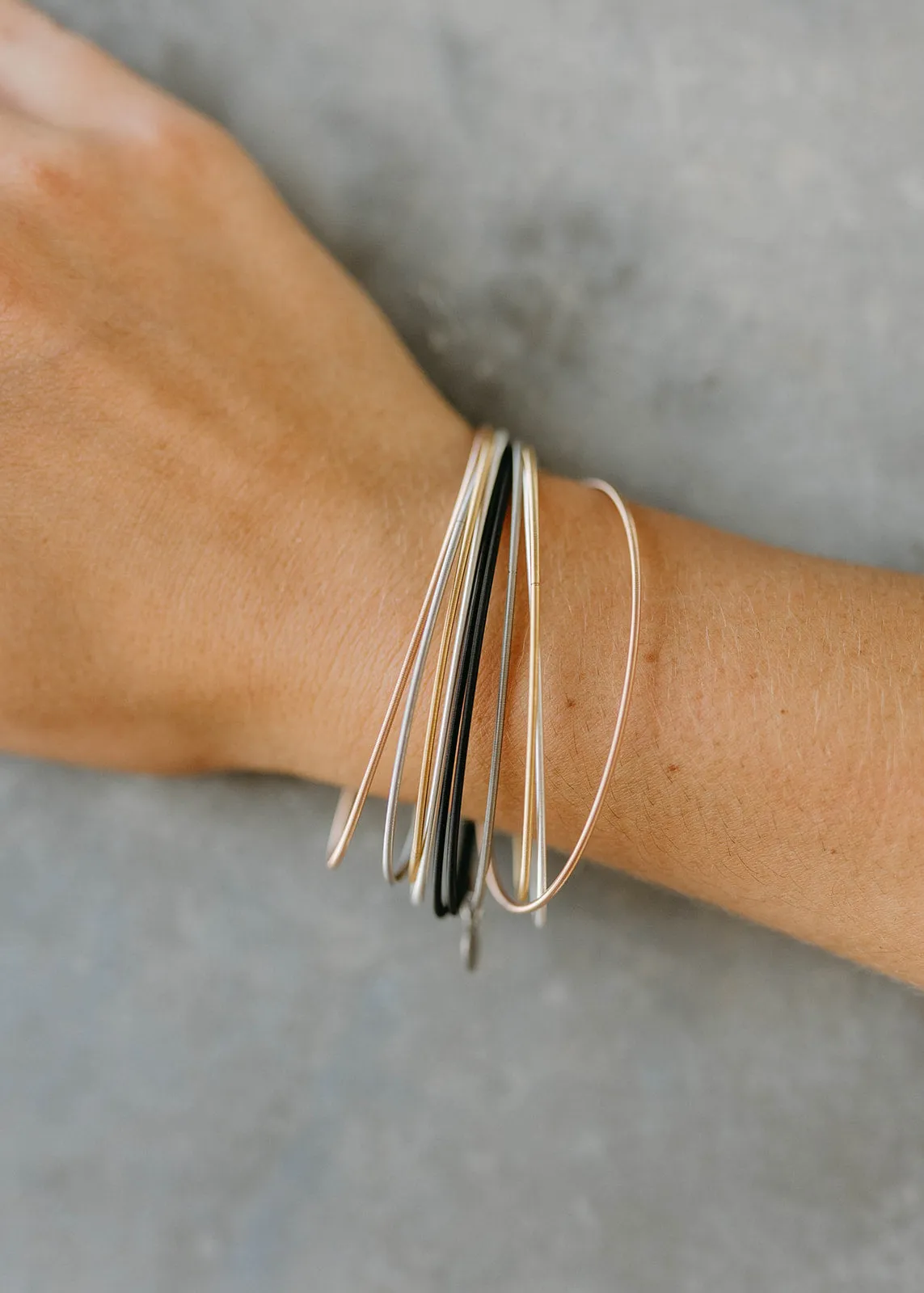 Dia Stainless Steel Spring Bangle Bracelets - ALL Mixed Metals Set