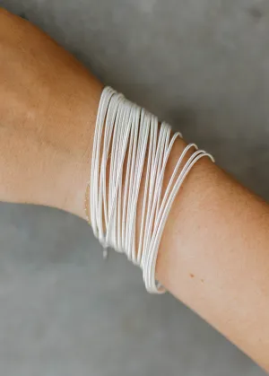 Dia Stainless Steel Spring Bangle Bracelets - Sterling Silver Set