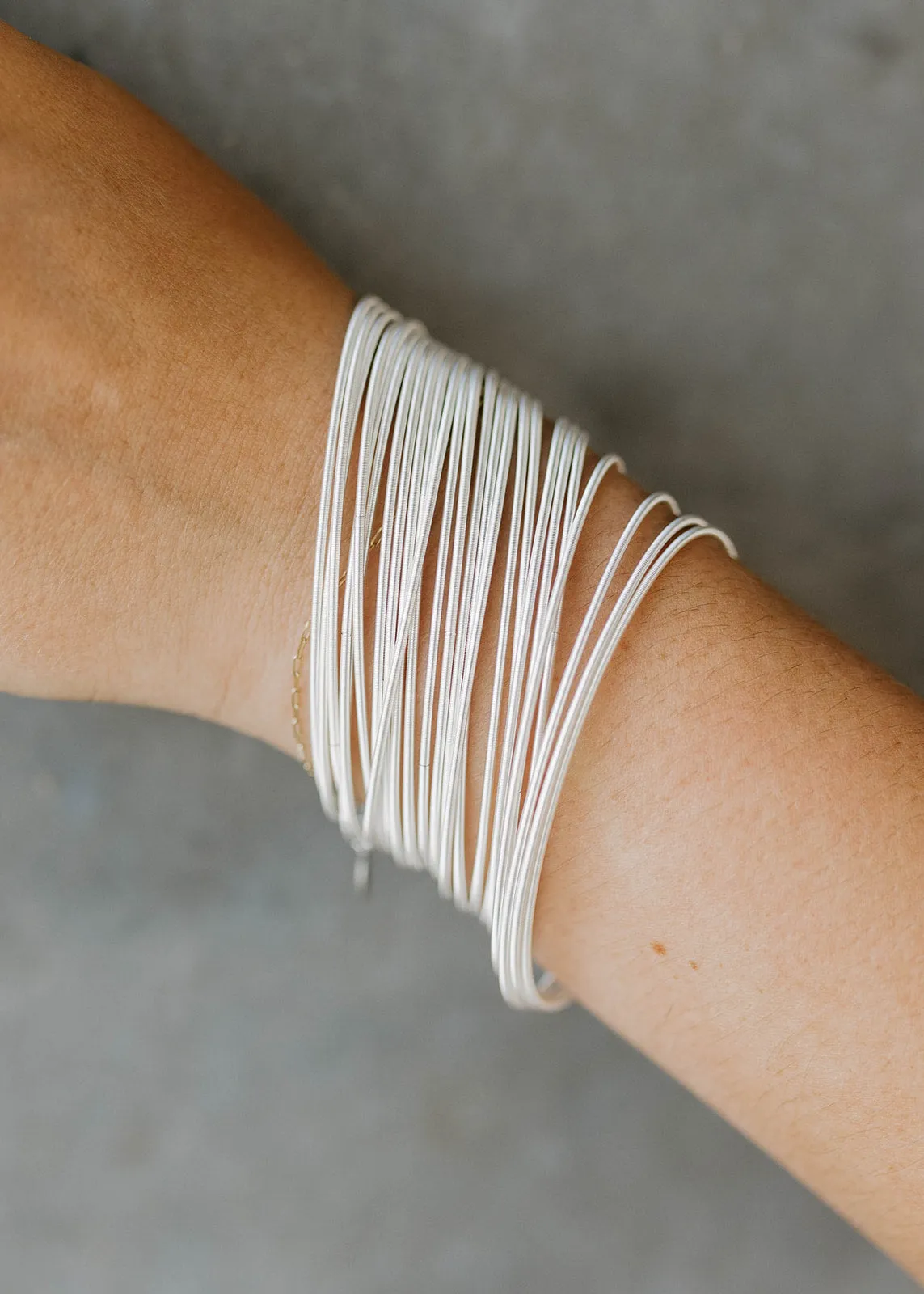 Dia Stainless Steel Spring Bangle Bracelets - Sterling Silver Set