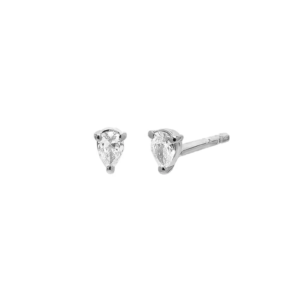 Diamond Pear Stone Stud Earring 14K