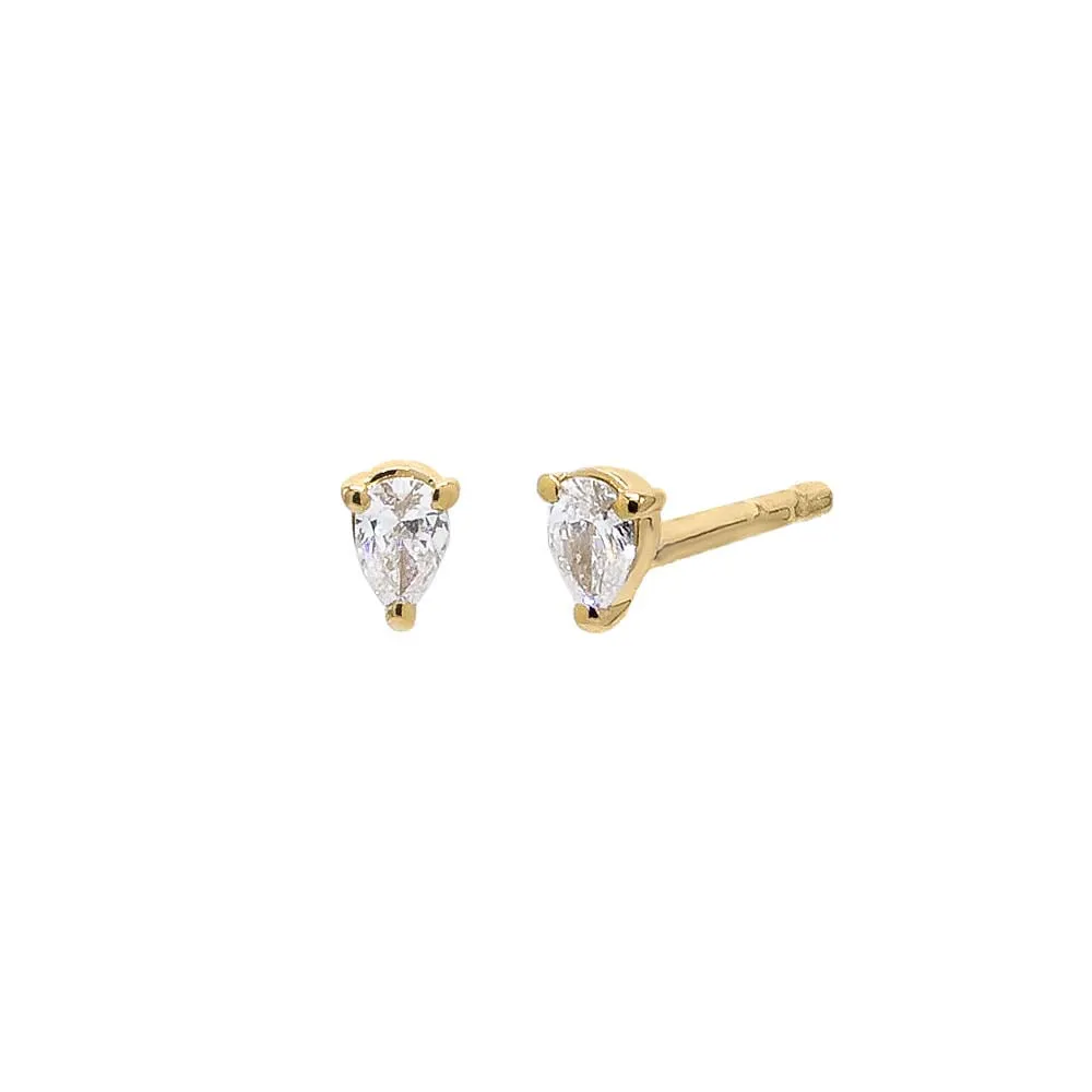 Diamond Pear Stone Stud Earring 14K