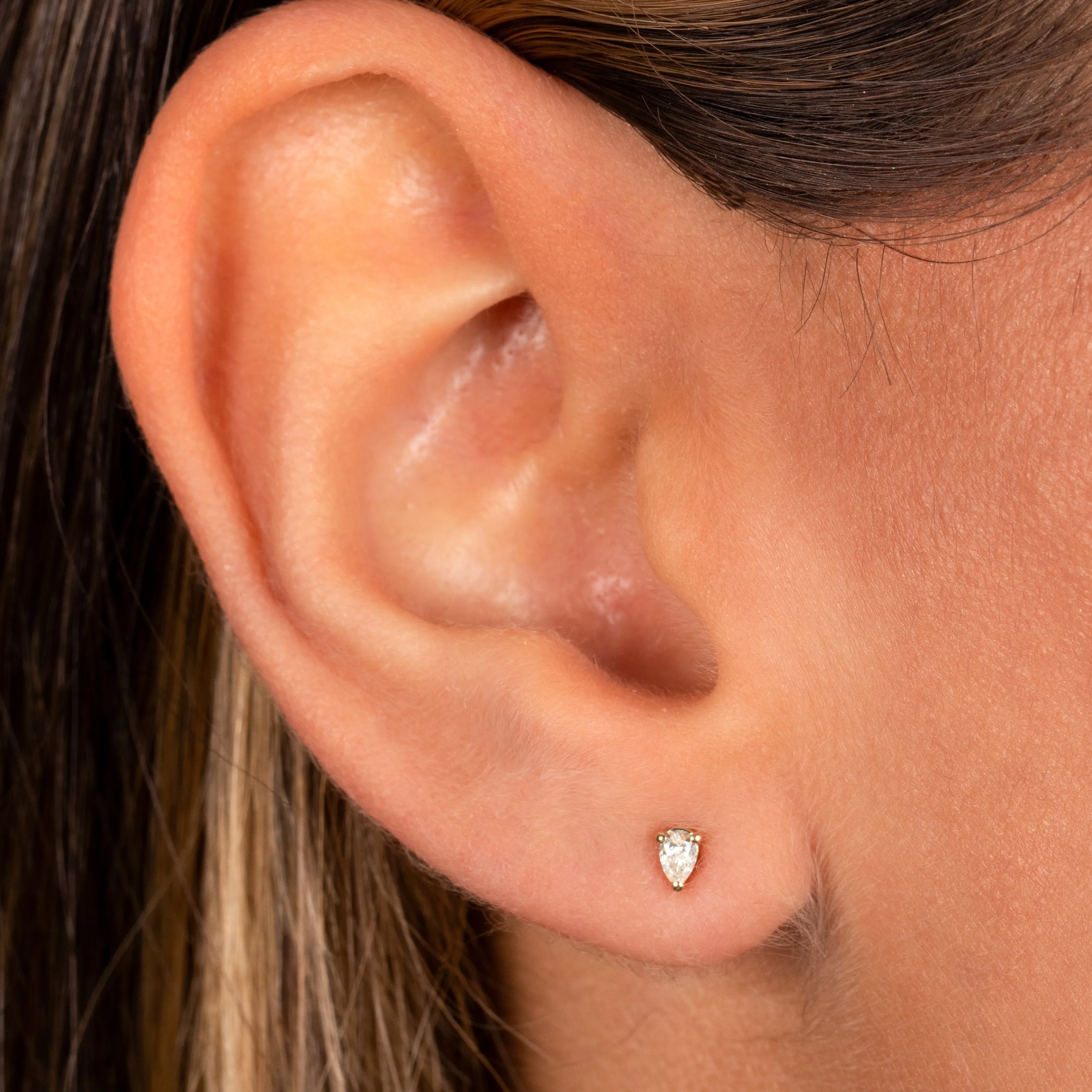 Diamond Pear Stone Stud Earring 14K