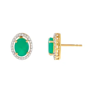 Diamond X Emerald Stone Stud Earring 14K