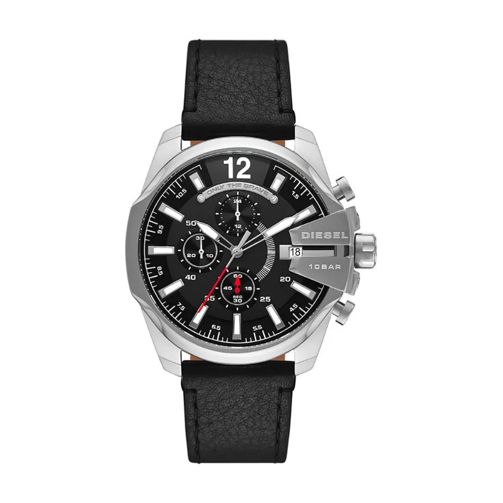 Diesel Men's Baby Chief Chronograph Black Leather Watch