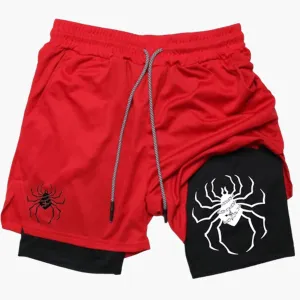 Digital Spider Print Men's 2-in-1 Double-layer Sports Shorts