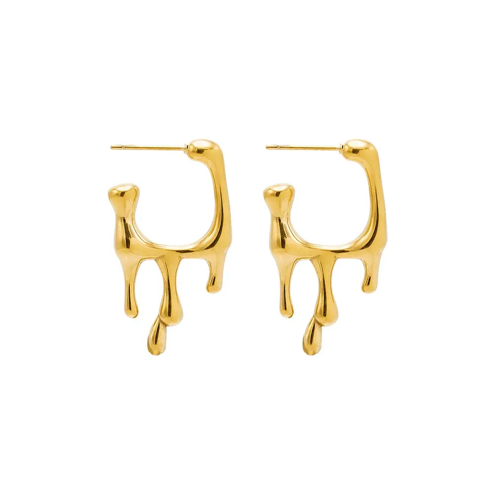 Dripping Gold Open Hoop Stud Earring