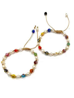 E-HC DESIGNS- Pearls and Murano Crystals Adjustable Bracelet