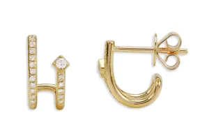 Earrings 14kt Gold Double Semi Huggies & Diamonds