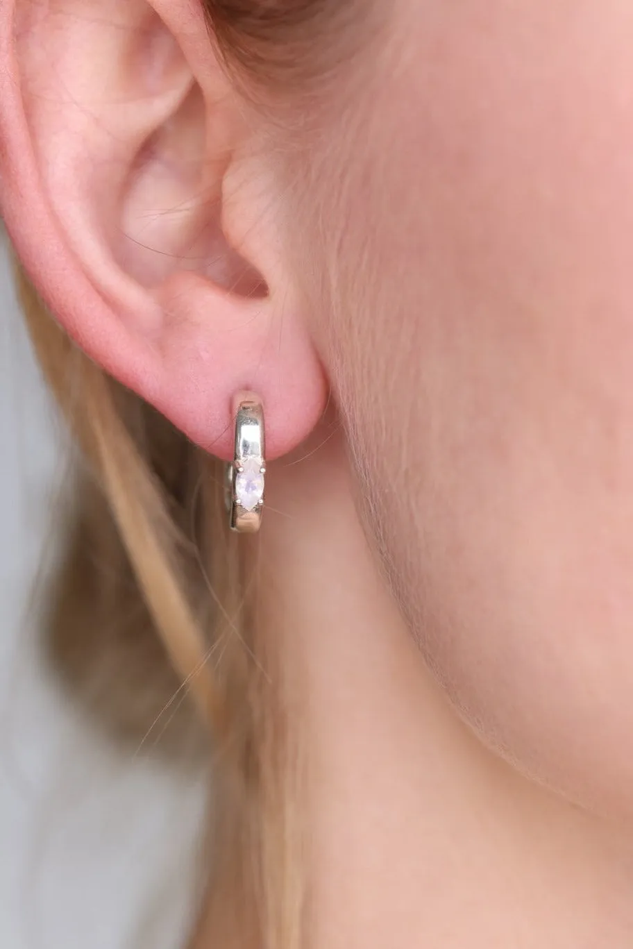 Elodie Moonstone Silver Hoops